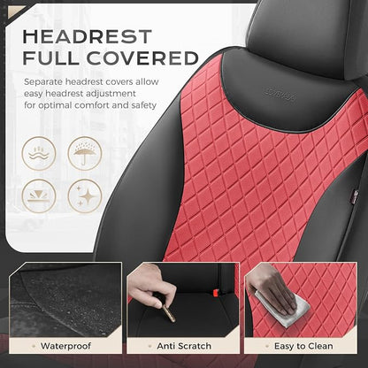 Coverado Front Seat Covers, 2 Packs Leather Seat Covers for Cars, Driver Seat Protectors with Splicing Design，Waterproof Car Seat Cushions Universal Seat Covers Fit for Most Cars, Black & Red