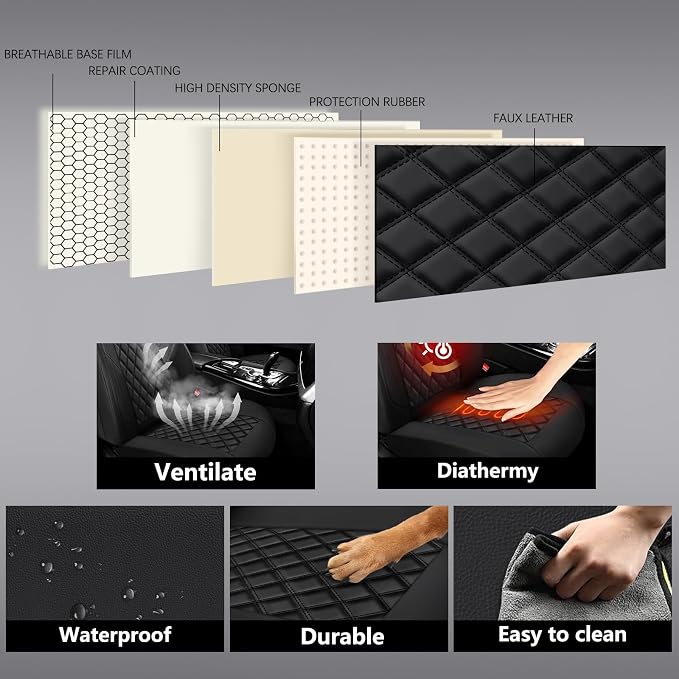 Premium Leather Car Seat Covers Front Pair,Universal Fit for Cars,Trucks&SUVs,Waterproof Car Seat Cushion,Full Coverage Car Seat Protector with 2 Seats,Black