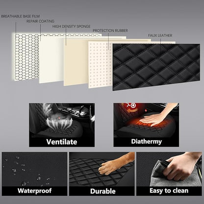Premium Leather Car Seat Covers Front Pair,Universal Fit for Cars,Trucks&SUVs,Waterproof Car Seat Cushion,Full Coverage Car Seat Protector with 2 Seats,Black