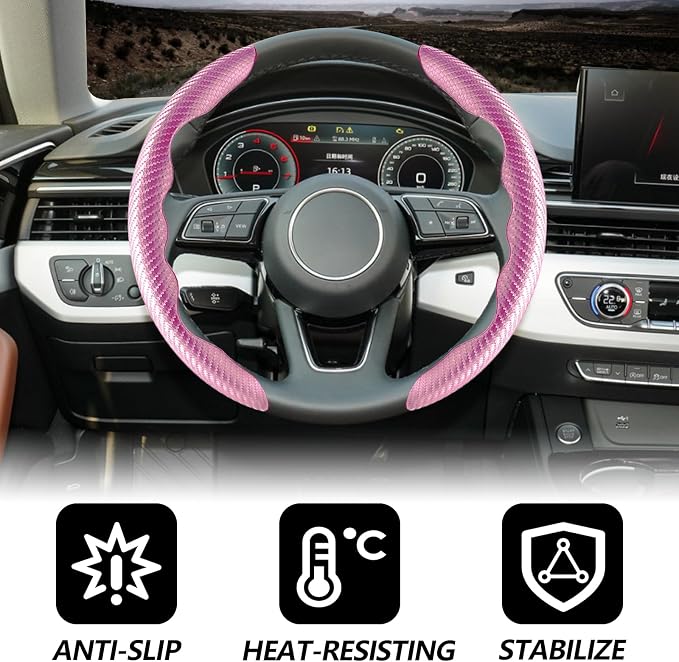 2pcs Universal Fit Carbon Fiber Steering Wheel Cover, Anti-Skid Steering Wheel Cover/Segmented Steering Wheel Protector/Car Interior Accessories (Plik)