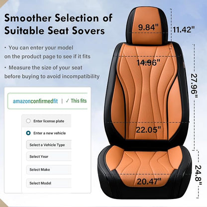 Coverado Seat Covers Full Set, Leather Car Seat Covers, Waterproof Seat Covers for Cars, Front and Back Seat Covers, Car Seat Protectors Car Seat Cushions Universal Fit for Most Cars, Black&Brown