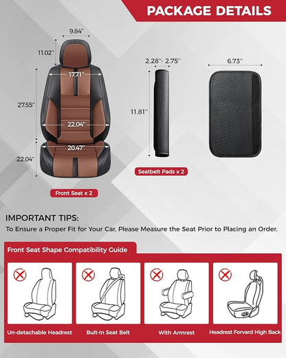 FREESOO Universal Front Seat Covers, Waterproof Faux Leather Automotive Seat Covers with Carbon Fiber Texture Seat Belt Pads, Anti-Slip Airbag Compatible Car Seat Protectors for Cars SUVs Trucks