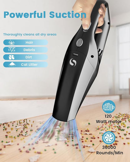 Handheld Vacuum Cordless Car Vacuum Cleaner Portable Rechargeable and Mini with Powerful Suction Includes Washable HEPA Filter and Lightweight for Car Home Office and Pet Hair