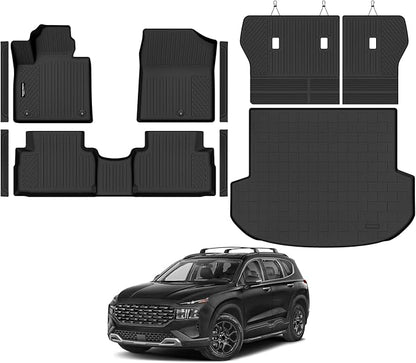 Tongama-Floor Mats for 2021 2022 2023 Hyundai Santa Fe Gas(Not for Hybrid), All Weather TPE Floor Liners and Trunk Mat and Backrest Mats Protectors for Hyundai Santa Fe Gas Interior Accessories