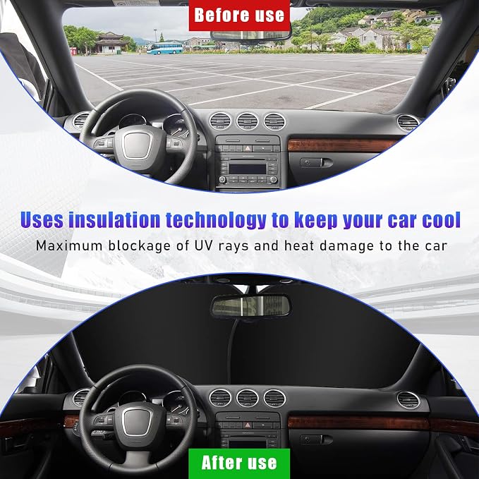 Kewucn 2 PCS Foldable Sunshade for Windshield Sun Heat and UV Rays Protection, Front Window and Interior Sun Shade, Car Accessories(31''28", Red Flag)