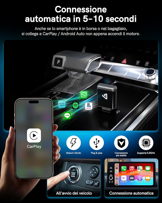 Wireless CarPlay Adapter for iPhone & Android 2026 Upgrade Ultra Mini 2 in1 Wired Android Auto to Wireless, Compact Design Plug & Play Auto Connect Car Play Dongle Fits for OEM Wired CarPlay Cars
