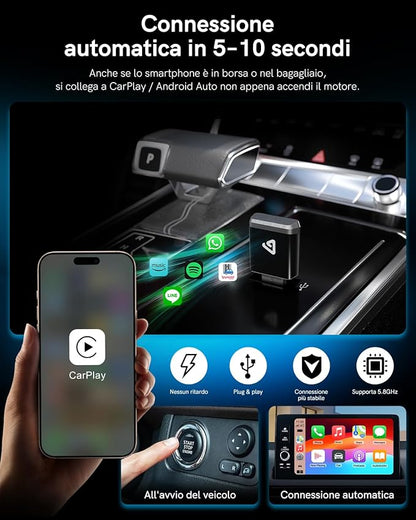 Wireless CarPlay Adapter for iPhone & Android 2026 Upgrade Ultra Mini 2 in1 Wired Android Auto to Wireless, Compact Design Plug & Play Auto Connect Car Play Dongle Fits for OEM Wired CarPlay Cars