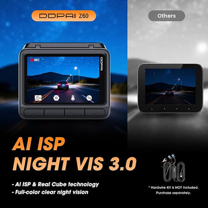 DDPAI 4K Dash Cam Front and Rear,Built-in 32G eMMC Dual Dash Car Camera,64GB Card Included Dashcam,Night Vision Dash Camera,5GHz WiFi,7 Days Parking Mode,GPS,3" IPS,ADAS,WDR,Support 512GB,Z60