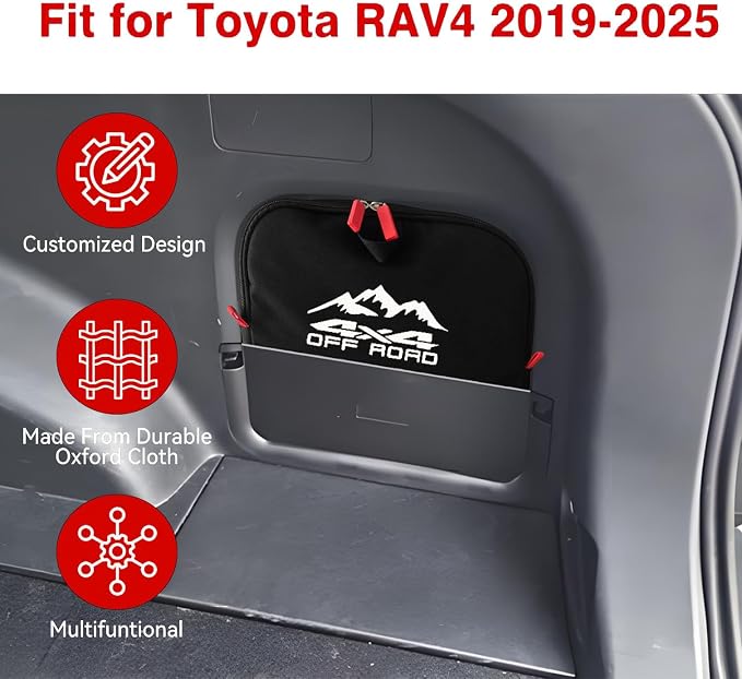Trunk cubby storage bag Cargo side pocket compatible with Toyota RAV4 2019-2025 backpack organizer car trunk accessories (4x4White)