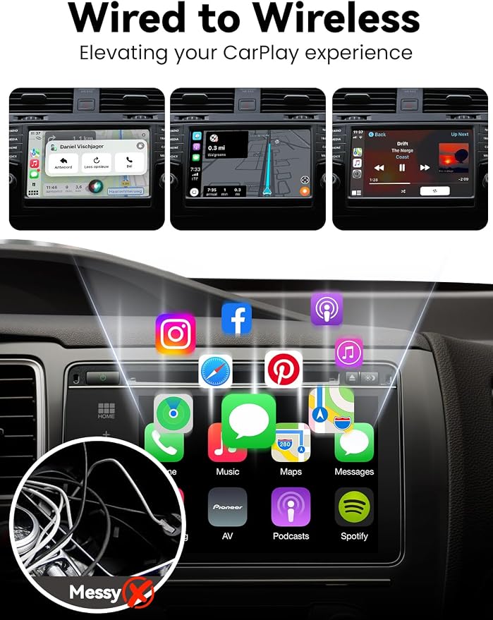 GATGOODS Wireless CarPlay Adapter for iPhone, Metal Housing, Convert Wired to Wireless, USB/Type-C Design for Cars with Built-in Wired CarPlay, Plug & Play, Stable & Fast, for iOS 10+ (CTC1)