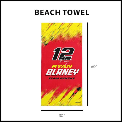 Northwest NASCAR Ryan Blaney Simple Speed Beach Towel, Cotton Blend Lightweight Bath, Pool Swim Travel Fan Gear, 30 x 60 Inch