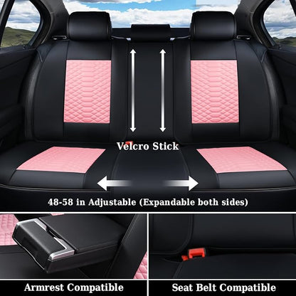 Coverado Seat Covers Full Set, Waterproof Nappa Leather Seat Covers for Cars, 5 Seats Universal Car Seat Protectors, Black and Pink Leather Car Seat Covers Car Seat Cushions Fit for Most Cars