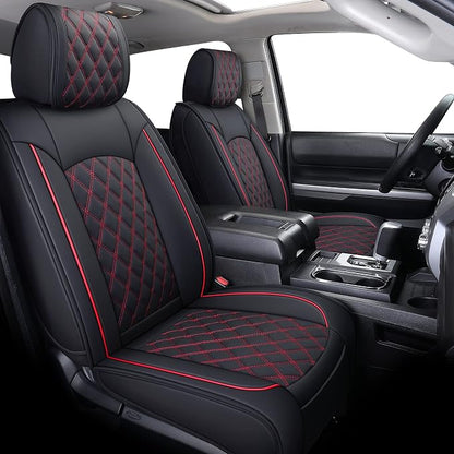 YIERTAI Truck Seat Covers for Toyota Tundra 2008-2023 2024 2025 2026 Crewmax Double Cab Limited Platinum 1794 Edition Tundrasine Concept Waterproof Leather(2 PCS Front only/Black-Red)