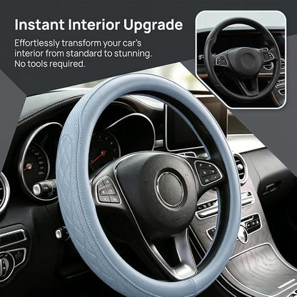 Zpana Car Steering Wheel Cover, 14.5-15" Breathable Soft Leather Vehicle Steering Wheel Protector with Anti-Slip Lining, Comfortable Auto Interior Decoration Accessories, Universal Fit (Blue)