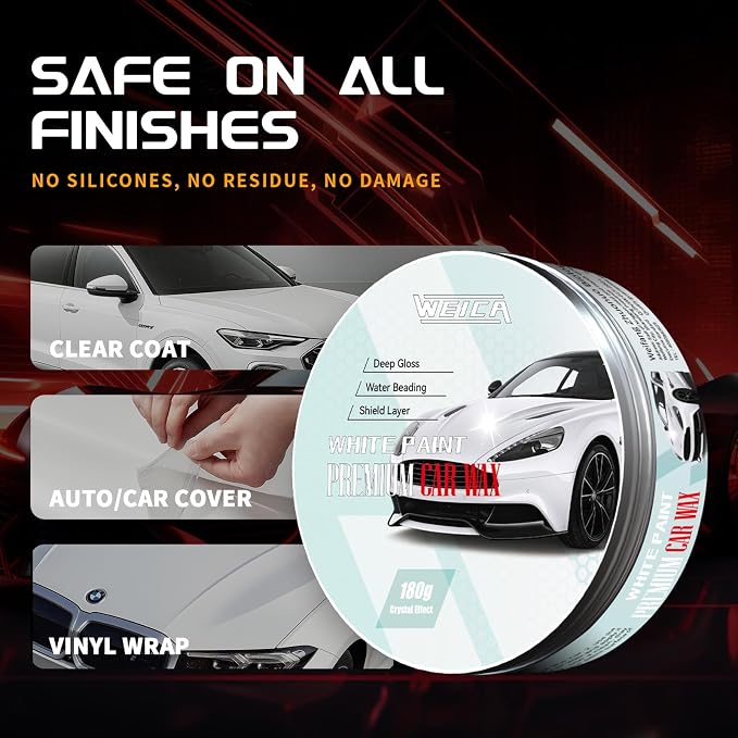 Car Wax for Light & Metallic Cars | White, Silver, Pearl | Anti-Yellowing Carnauba | 90° Water Beading & UV Shield