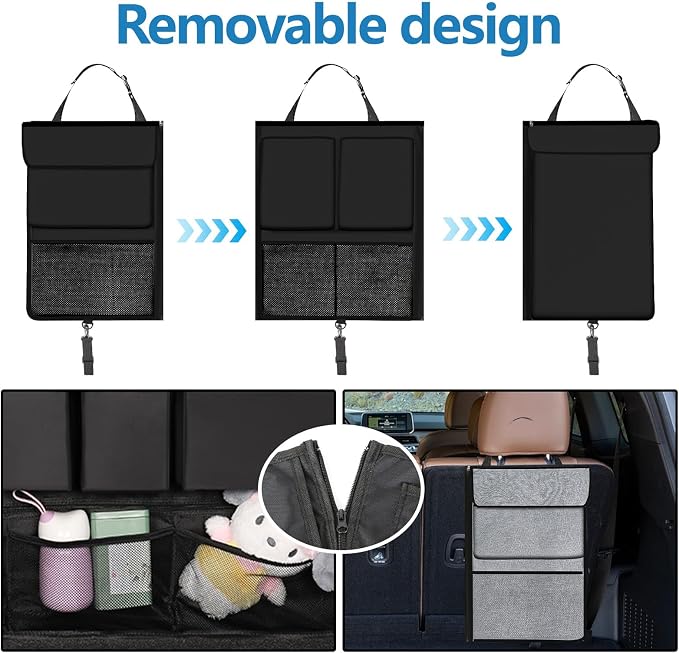 Hovom Car Trunk Organizer, Large Capacity Trunk Organizer for SUV, Detachable Vehicle Seat Back Hanging Storage Organizer with Zippers, Waterproof Car Storage Bag with 7 Pockets (Black)