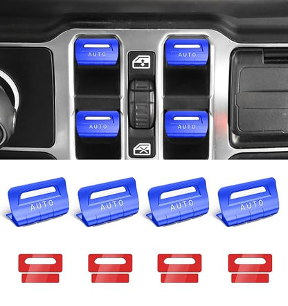 for Jeep 4 PCS Upgrade Metal Window Switch Button Cover Compatible with Jeep Wrangler JL JLU 2026 2025 2024 2023 2022 2021 2020 2019 2018 & Gladiator JT 2020-2026 Interior Accessories (Blue)
