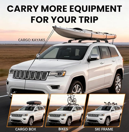 300lbs Roof Rack Cross Bars Compatible with Jeep Grand Cherokee 2011-2021 with Factory Grooved Side Rails, Aluminum Lockable Roof Rails Crossbar for Rooftop Cargo Carrier Luggage Kayak Canoe