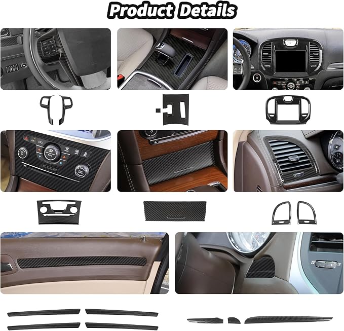JeCar 16pcs Full Set Carbon Fiber Interior Trim Kit for 2011-2014 Chrysler 300/300C