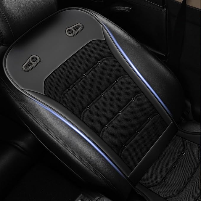 Cooling Car Seat Cover: 2-in-1 Car Seat Cushion with Massage & Ventilation, 12V/24V Universal Fit for Car/Truck/SUV, Intensity, Breathable & Comfortable (Black)