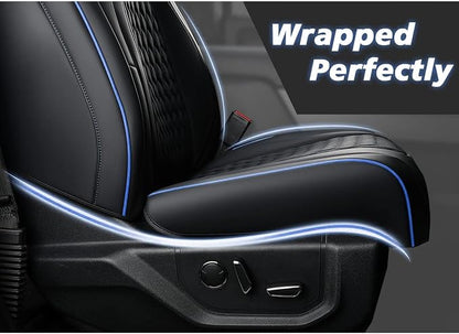 Coverado Front Seat Covers for Ford F150 2015–2026, F250/F350/F450 2017–2026 SuperCrew Crew Cab, Full Coverage Leather Car Seat Covers, Blue Line