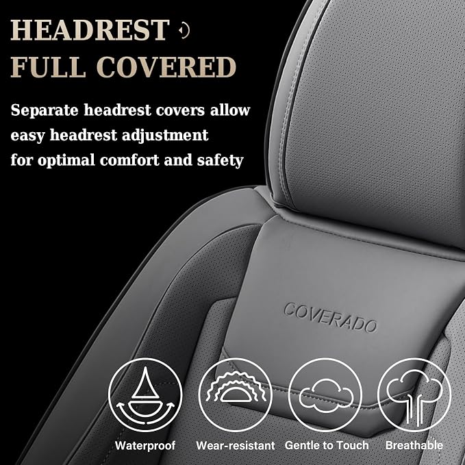 Coverado Car Seat Covers, Front Covers for Cars, Car Seat Cover Front Seats, Car Seat Protector Waterproof, Leather Car Seat Cushion, Universal Interior Covers Seat Protectors for Most Cars Gray