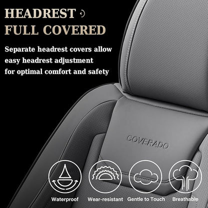 Coverado Car Seat Covers, Front Covers for Cars, Car Seat Cover Front Seats, Car Seat Protector Waterproof, Leather Car Seat Cushion, Universal Interior Covers Seat Protectors for Most Cars Gray