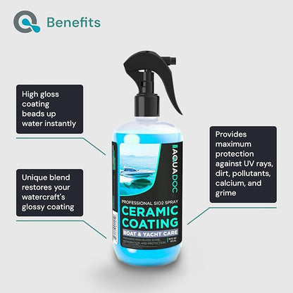 AquaDoc Boat Ceramic Coating Spray - SiO2 Marine Wax for Boats - Helps Provide Glossy Shine & UV Protection - Water-Repellent Ceramic Wax Spray for Boats, Yachts & Watercrafts - 16oz