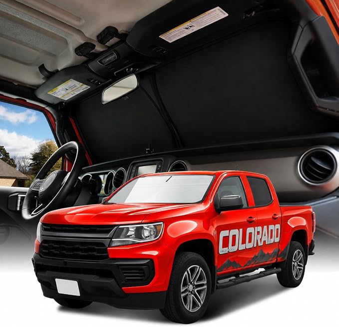 Weektic Windshield Sun Shade for Chevy Colorado 2015 2016 2017 2018 2019 2020 2021 2022, 5-Layer Ice Crystal Reflective & Heat Insulating Sunshade for Car Windshield | Silver Foldable Sun Blocker