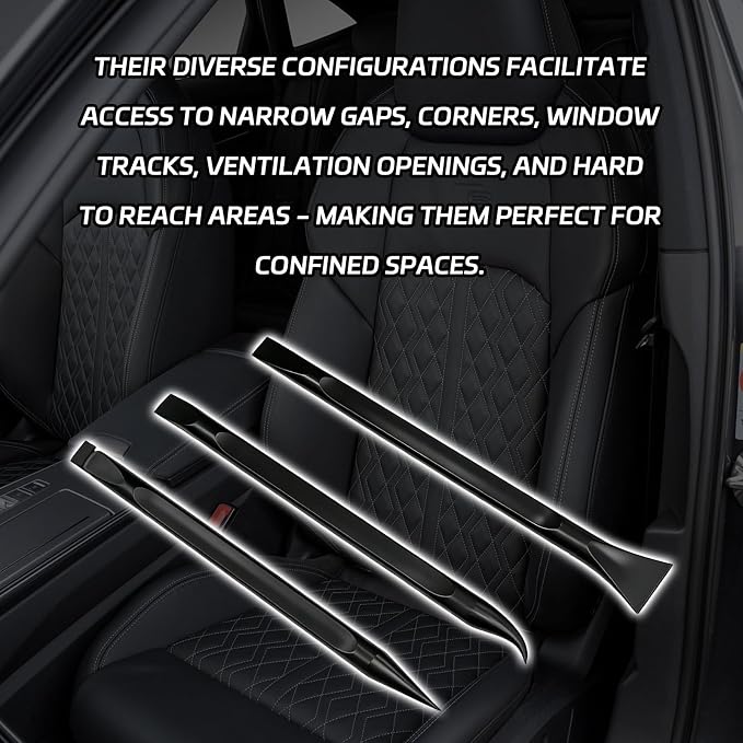 Car Detailing Pick Set, 3 Different Crevice Cleaning Tool for Tight Spaces, Easy to Remove Stickers, Labels, Oil Stains, Food, Dirt (Black) | Car Crevice Cleaning Tool for Clean Small Narrow Spaces and Gaps