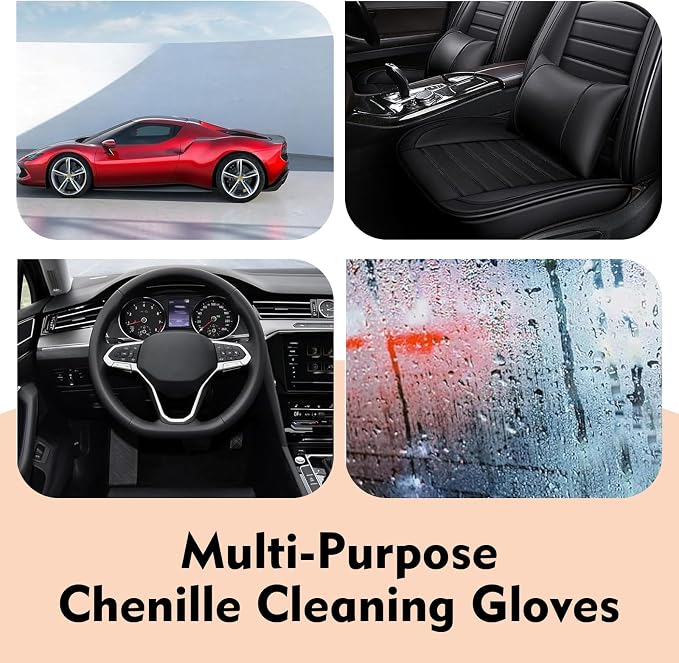 2 PCS Chenille Car Wash Mitt, 5.51" x 9" Premium Microfiber Ultra-Soft Scratch-Free Glove, Double-Sided High Absorbency Car Detailing Mitt, Universal for Most Cars (Black)
