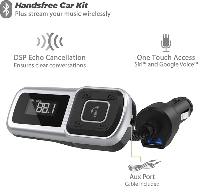 Scosche BTFMSR BTFREQ Universal Bluetooth Hands-Free Car Kit with Digital FM Transmitter and 10-Watt USB Car Charger
