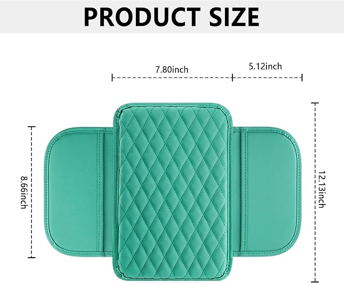 Stacool Upgraded Car Center Console Cover,Microfiber Leather Car Armrest Cover Cushion with 2 Storage Bags,Universal Car Armrest Storage Box (Turquoise)