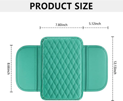 Stacool Upgraded Car Center Console Cover,Microfiber Leather Car Armrest Cover Cushion with 2 Storage Bags,Universal Car Armrest Storage Box (Turquoise)