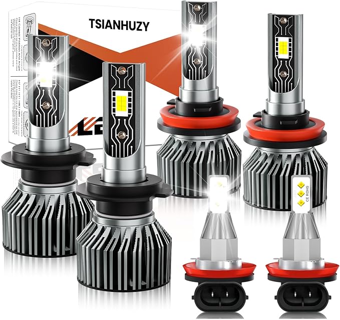 Fit for 2006-2018 Ford Fusion Driving light bulbs, 700% Hi/Lo Beam Fog Lights Bulbs Combo，6500K White, 44000LM Powersports Bulbs with Fan,Plug and play，6PCS