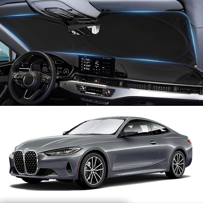 for BMW 4 Series Windshield Sun Shade Sunshade Fit for 2021-2024 2025 BMW 4-Series 2DR Coupe Convertible Sun Visor for M4, 428i 430i 435i 440i Base Sport Front Window Shield Accessories