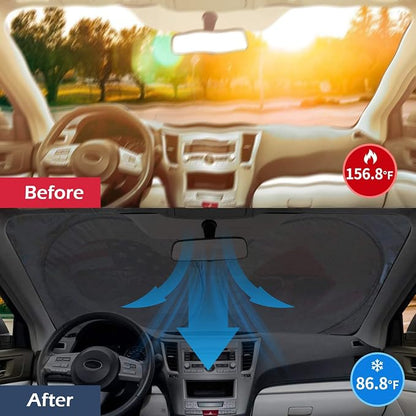 IC ICLOVER Car Windshield Sun Shade with Pet Design, Cute Cartoon Dogs Pattern Automotive Foldable Front Window Sun Visor Protector, Blocks Sun UV Rays Keeps Vehicle Cool (59×33 Inch) Standard Size