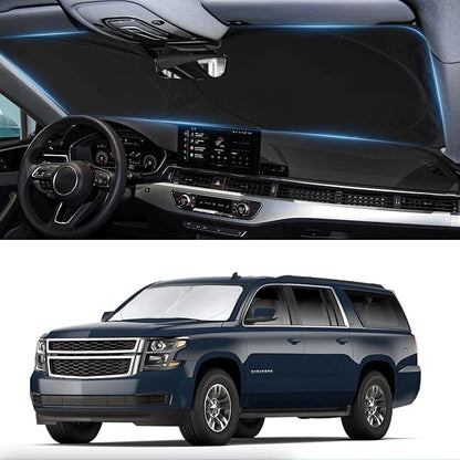 Sunshade for Suburban Windshield Sun Shade Custom Fit 2015-2020 Chevy Chevrolet Suburban Accessories Foldable Front Window Shield Cover Sun Visor Protector Block UV Rays Keep Car Cooler