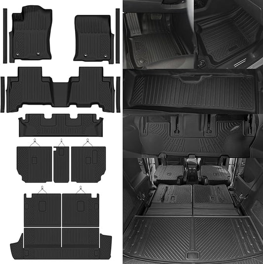 Custom Fit Floor Mats for 2013-2024 Toyota 4Runner 7 Seats, All Weather TPE Floor Liners with Trunk Mat & Backrest Protectors & Door Sill Guard, Odorless Full Set Interior Accessories