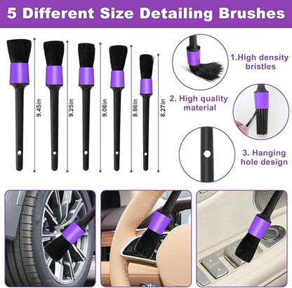 Windshield Cleaner Tool, 17Pcs Purple Car Interior Cleaning Kit, Detailing Kit Cleaner, Detailing Brush, Cleaning Gel, Inside Cleaning Supplies Accessories for Trucks, SUVs, RVs Window