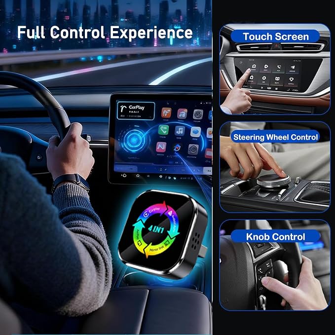 2026 Upgraded 4 in 1 Wireless CarPlay AdapterUltra-mini Size USB Design Wired to Wireless Adapter for Apple Carplay & Android Auto & Airplay & Mirror Link, Plug and Play