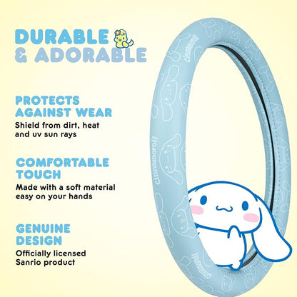 Cinnamoroll Steering Wheel Cover, Official Sanrio Car Steering Wheel Cover with Universal Size 14.5-15.5, Cute Blue for Women, Cinnamoroll Car Accessories (Cinnamoroll Blue Monogram)