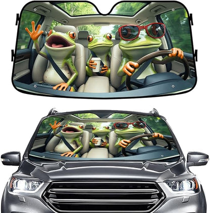 GENANY Frog Family Windshield Sun Shade for Car SUV Truck (55x30 Inches), Front Window Visor for Windows, Protector Blocks UV, Car Decor