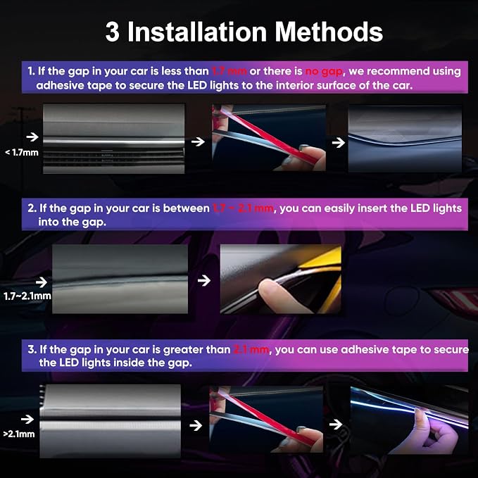 Acrylic LED Lights for Car, 43.3in RGB Strip Light Car LED Lights Interior with USB Port, App Control, Music Sync, 146 LEDs Interior Ca r Lights for Women Men Gifts