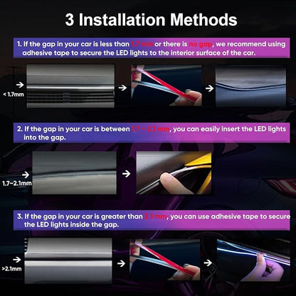 Acrylic LED Lights for Car, 43.3in RGB Strip Light Car LED Lights Interior with USB Port, App Control, Music Sync, 146 LEDs Interior Ca r Lights for Women Men Gifts