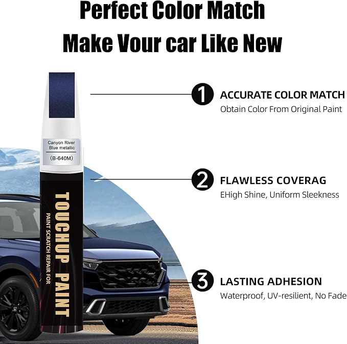 Canyon River Blue Metallic(B-640M) Car Paint Touch Up Pen for Honda, 2-In-1 Color Accurate Touch Up Car Scratch Repair Paint Match Honda Series Automotive Scratch Remover for Nicks & Chips Repair