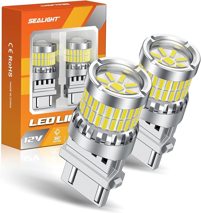 SEALIGHT Reverse Light Bulbs, 3157 LED Bulb White, 700% Brighter 3156 3057 4157 4114 LED Bulb 57-SMD LED Chipset with Projector Len for Brake Light, DRL, Backup Light, Pack of 2