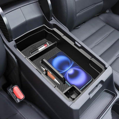 Center Console Organizer for 2023-2025 Honda CR-V, 2-Layer Armrest Storage Tray & Charging Station Caddy, ABS Car Interior Accessories OEM Style Leather Texture-2PCS