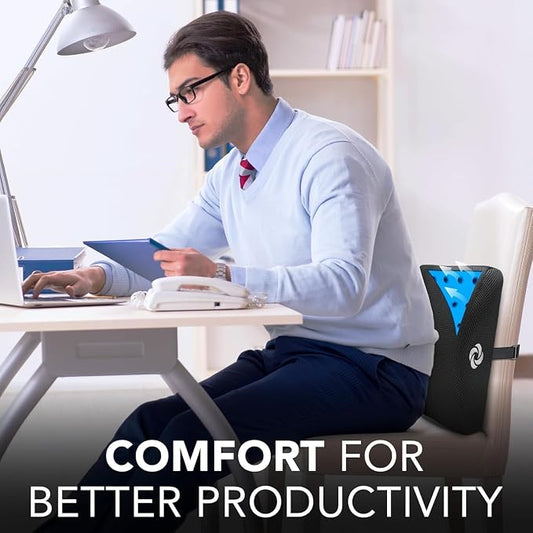 Samsonite Memory Foam Lumbar Support Pillow for Office Chair, Gaming Chair & Car Seat Automotive Use, Home Office Essentials for Sitting Comfort and Posture Relief Back Support, Black with Cooling Gel