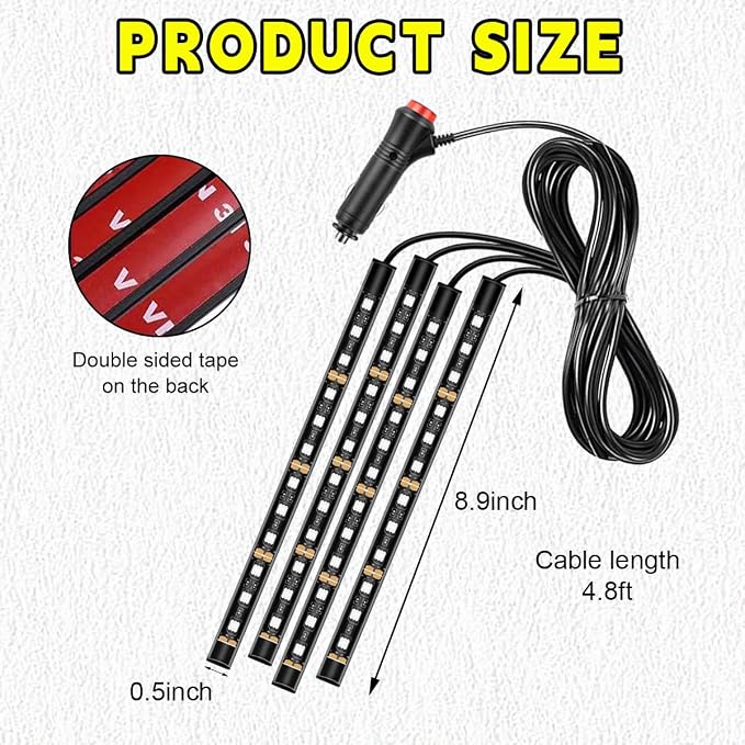 Car LED Strip Light, 48 LEDs RGB Neon Interior Atmosphere Lights, 12V Under Dash Ambient Night Light, Cigarette Lighter Auto Interior Decorative Lamp, Car Accessories (Green)